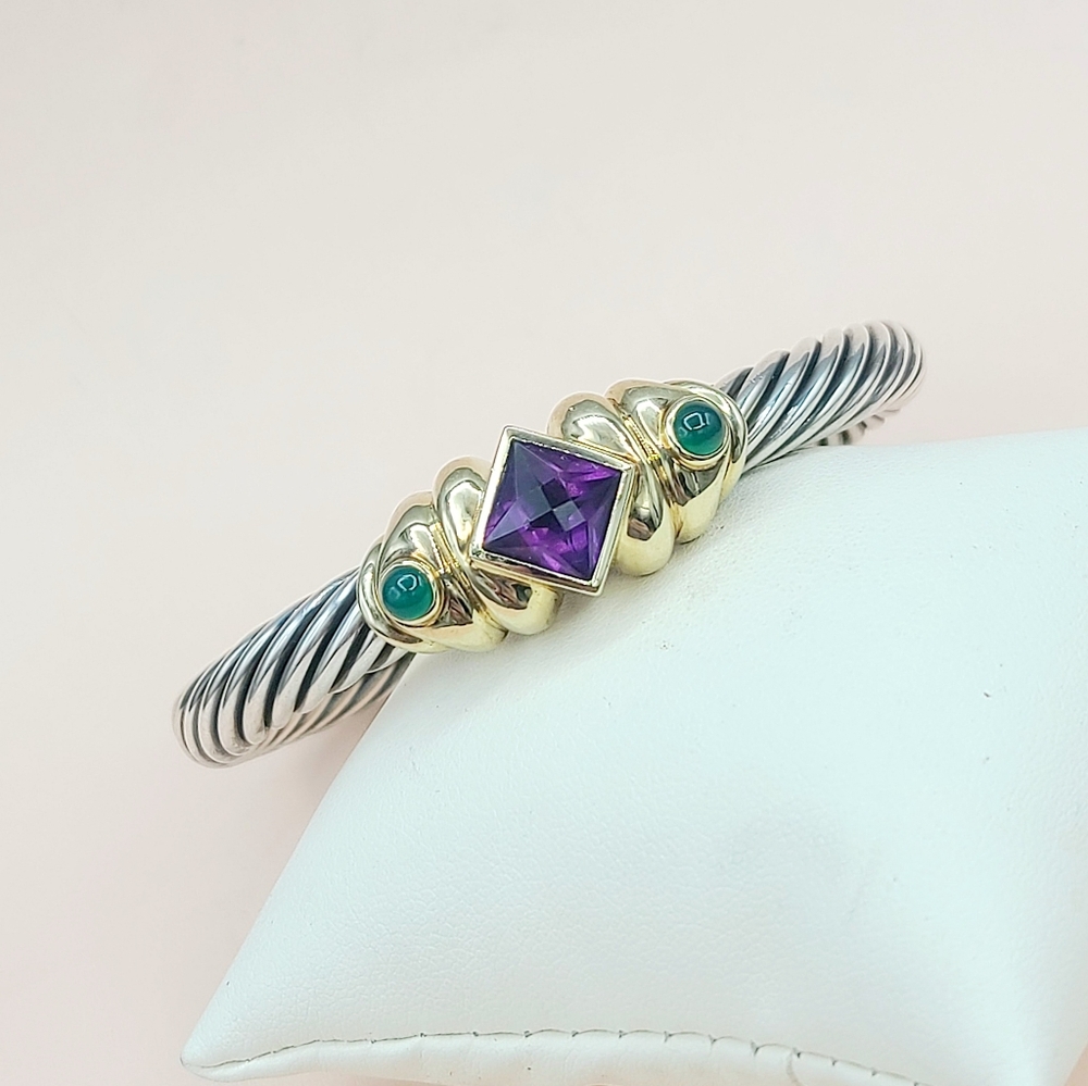 David Yurman Renaissance 7mm Station Bracelet With Amethyst Green Onyx and Gold